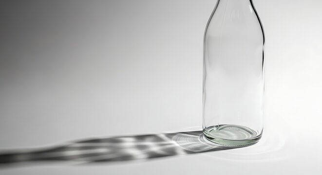 Transparent glass bottle on minimal background