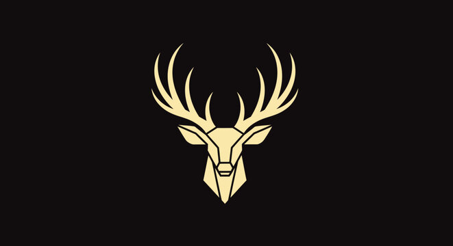 Minimalist geometric golden deer head logo on black background