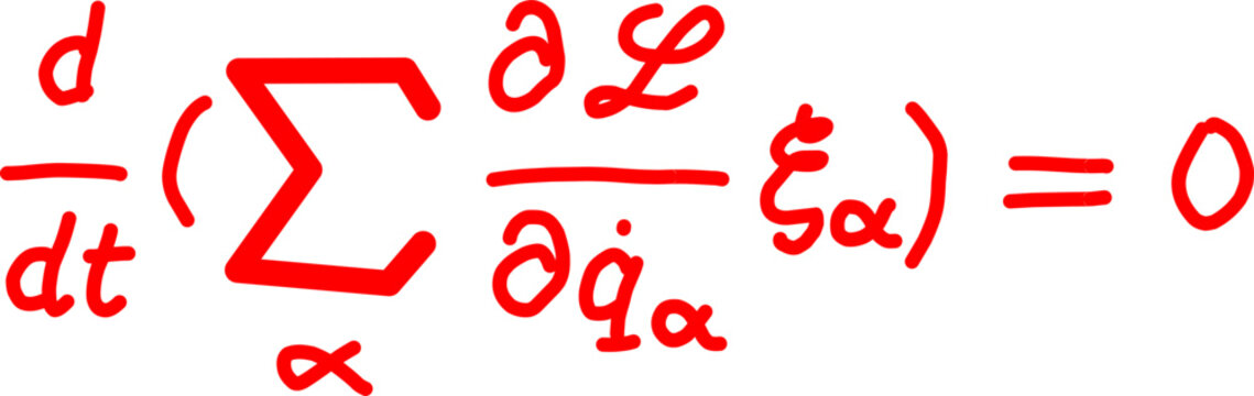 Red handwritten mathematical equation with summation symbol and partial derivatives, abstract physics formula isolated on white background for education use