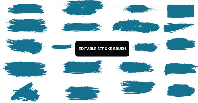 Set of dark blue paint brush strokes isolated on transparent background with grunge texture and rough edges for artistic design banners and posters creative hand drawn ink blots and splash elements.