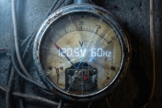 Cracked analog voltmeter with digital display ghost effect