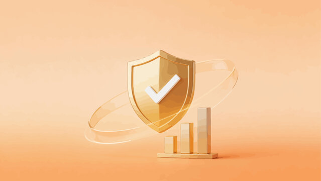 Golden shield with check mark and bar graph