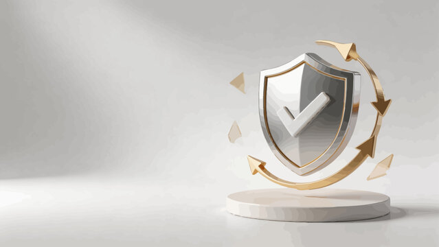 Shield with check mark and golden arrows