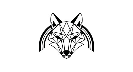 Minimalist geometric wolf head logo icon in black line art © sri