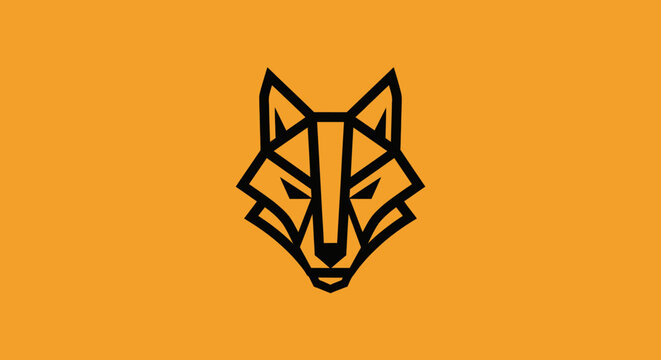 Minimalist geometric wolf head logo on orange and black background