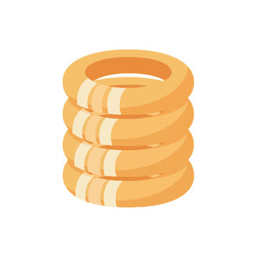 Stack of Four Traditional Russian Sushki or Bubliki Ring-Shaped Bread Rolls Isolated on White Background