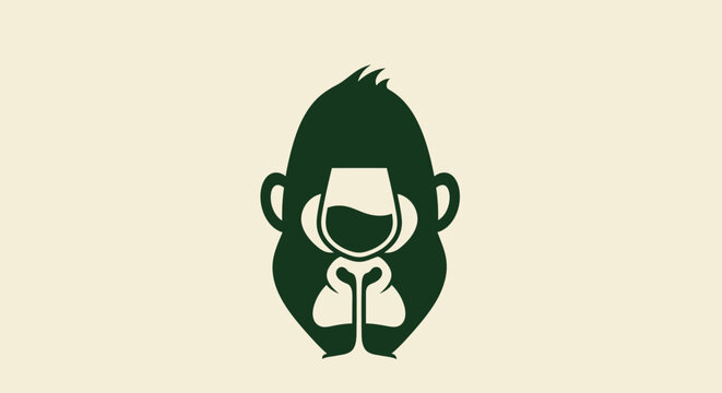 Minimalist gorilla head logo with wine glass negative space