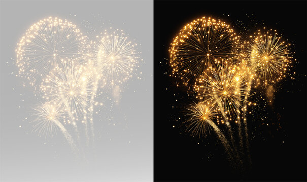 Firework golden celebration burst with glowing magic sparkles and shimmering stardust particles