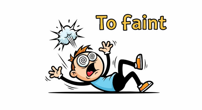 Cartoon character falling with dizzy eyes and a "To faint" text
