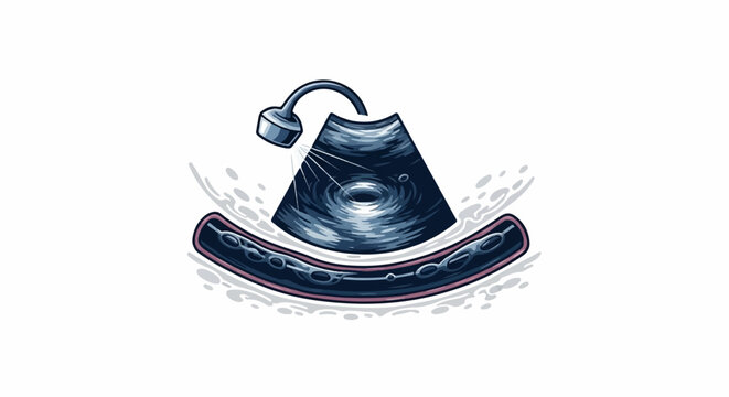 Ultrasound probe scans a blood vessel, revealing internal details and a vortex-like formation