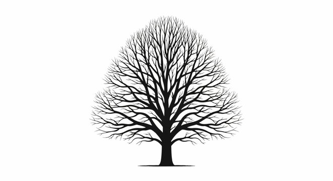 Stylized black tree silhouette with intricate branches on a white background
