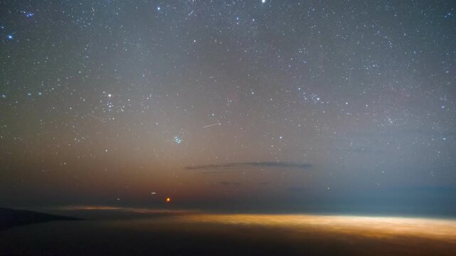 4K time-lapse of Venus, zodiacal light and winter Milky Way above sea of clouds