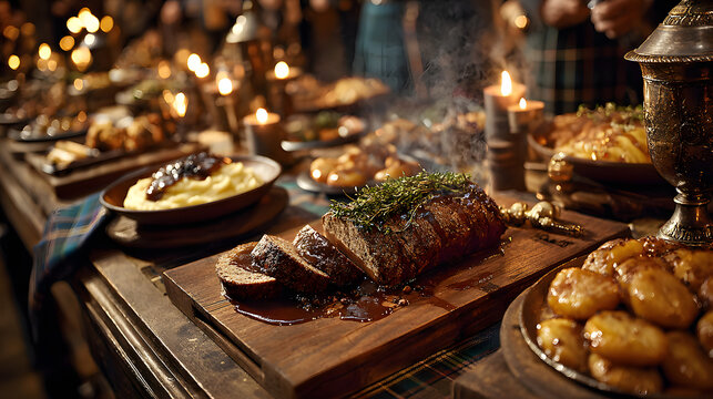 Haggis, neeps, and tatties are served in abundance during the Scottish Hogmanay Festival, providing a hearty and flavorful combination for the celebrations.