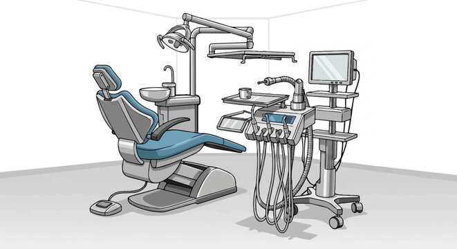 Modern dental chair with advanced equipment in a clean, bright room setting