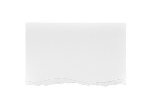 Blank white paper sheet with a torn bottom edge isolated on transparent background