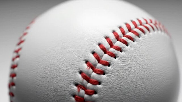 Close-up slow motion of baseball stitching rotating in natural light showing texture and detail for sport game concepts