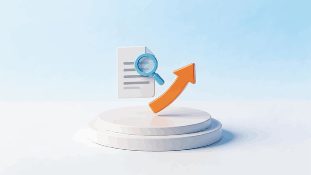 Document magnifying glass and arrow on pedestal