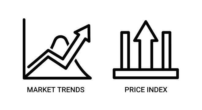 Market trends and price index upward trend icons with increase business exchange analysis investment performance statistics illustration