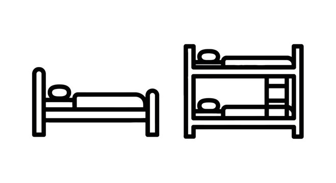 Single bed icon and bunk bed icon representing sleeping arrangements with interior design two tier space saving furniture dormitory accommodation