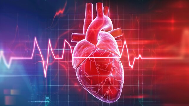 Detailed medical illustration of cardiac arrhythmia showing abnormal heart rhythm, irregular heartbeat, ECG/EKG waveform comparison, atrial fibrillation, ventricular tachycardia, bradycardia, 