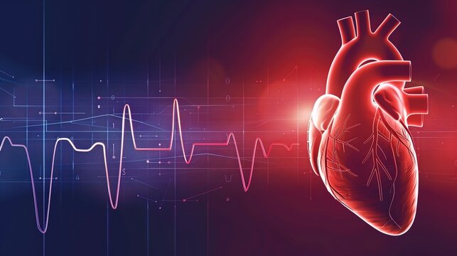 Detailed medical illustration of cardiac arrhythmia showing abnormal heart rhythm, irregular heartbeat, ECG/EKG waveform comparison, atrial fibrillation, ventricular tachycardia, bradycardia, 