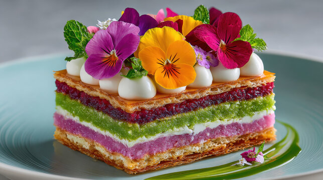 Delicate ultra-thin mille-feuille pastry reinterpretation, elegant dessert image.