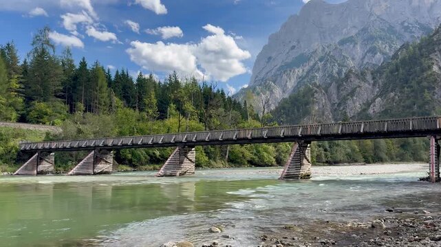 Lauferbauerbr&uuml;cke bridge over the Enns river in Ges&auml;use National Park, Austria