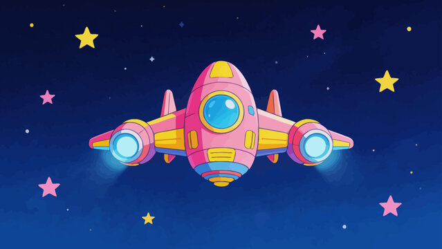 Colorful cartoon spaceship in space