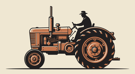 Vintage red agricultural machinery featuring an old rusty tractor isolated on white background for farm equipment industry model © IMRONI