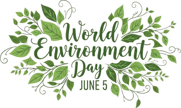World Environment Day, eco friendly, green leaves, June 5, environmental awareness, vector illustration