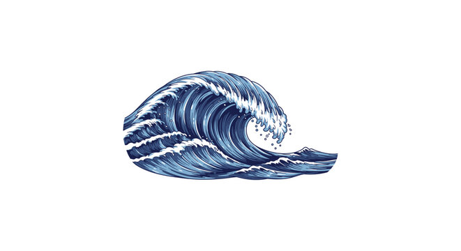 Illustration of a large ocean wave with dynamic movement and white foam last 2026.
