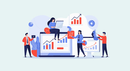 Fototapeta premium Team collaborates on data analysis, planning, and strategizing with charts