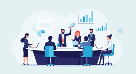 Obraz premium Diverse team collaborating in a modern office, presenting data and ideas