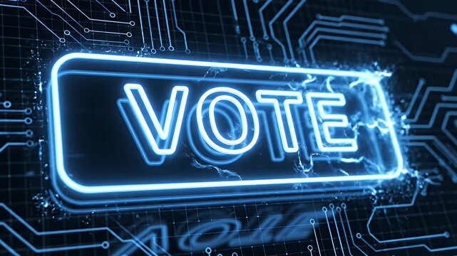 Digital Voting Concept - This video features the word "VOTE" glowing in bright blue with electric energy surrounding it, symbolizing digital voting technology.