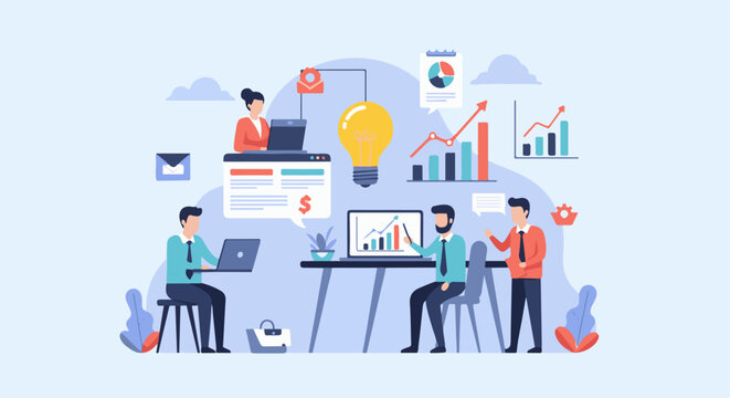 Team collaboration and data analysis with a bright idea driving success