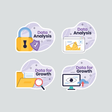 Professional "Data Analysis & Business Growth" Badge Set, Modern Flat Design Analytics & Strategic Insight Label Collection