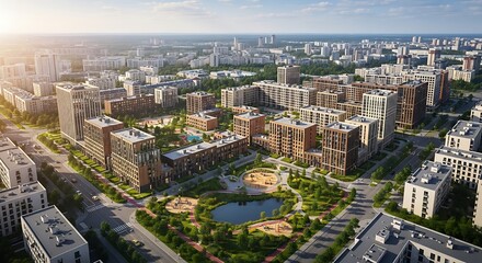 Obraz premium Aerial view of a modern residential complex with green spaces and amenities