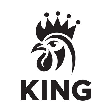 A stylized black rooster head with a crown and the word king