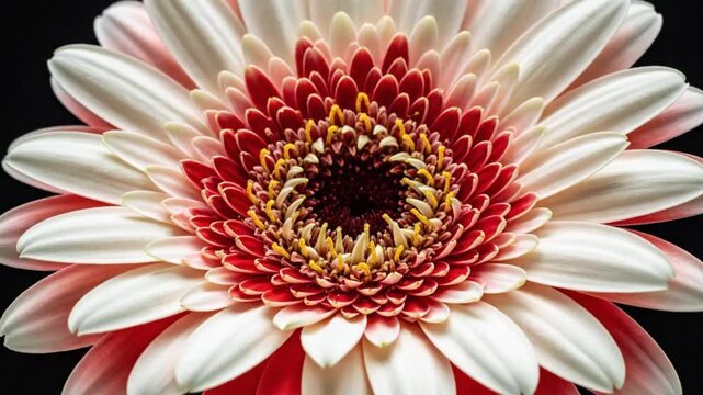 Time lapse of a gerbera daisy blossoming from a closed bud to full bloom against a dark backdrop
