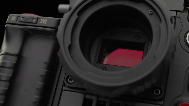 Close-up of CMOS digital sensor in cinema camera