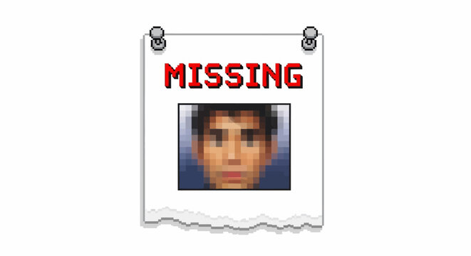 Missing Person Poster with Photograph and Torn Edges.