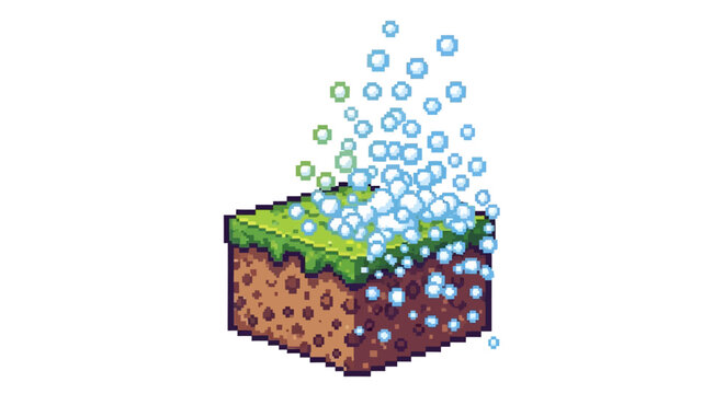 Pixelated Minecraft Block with Bubbles Rising.