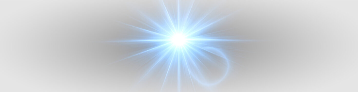 Radiant blue starburst glow sparkle light rays swirl effect png overlay element, on transparent background
