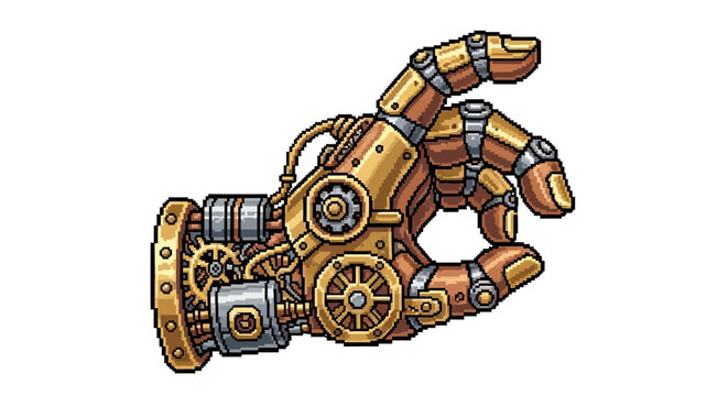 Steampunk Mechanical Hand with Intricate Gears and Rivets.