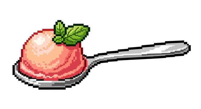 Pixel Art Ice Cream Scoop with Mint Leaf.