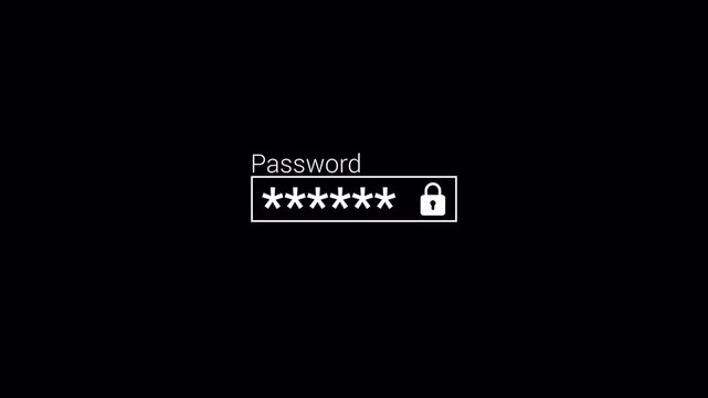 Enter password on PC, Log in Close up of computer screen entering correct password to system, Entry pin code animation on transparent background in 4k.