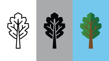 Obraz premium Tree Icon Variations on White, Gray, and Blue Backgrounds