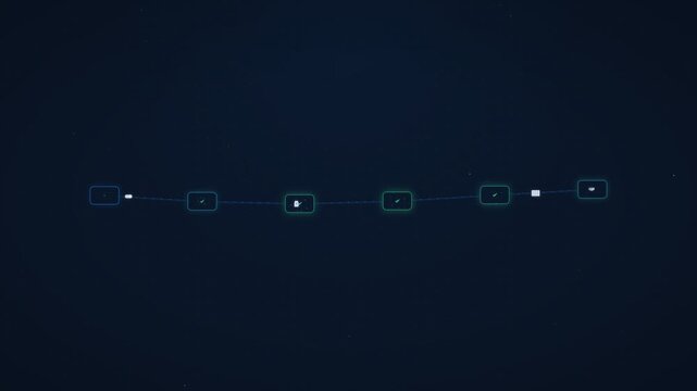 Futuristic Neon Tech Completed Workflow Timeline on Dark Hex Background