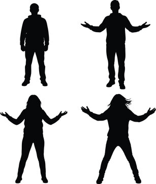 Four silhouettes demonstrating different body postures and arm positions
