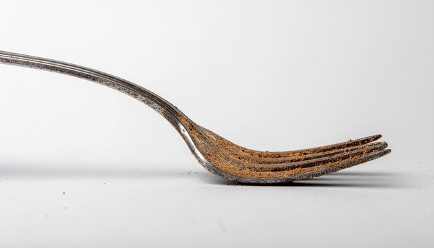 Rust-covered utensil on bright background, emphasizing decay and texture
